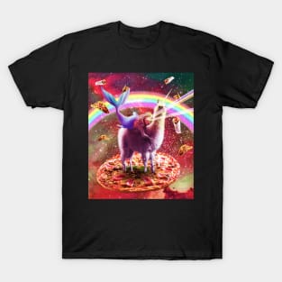 Laser Eyes Outer Space Mermaid Riding Llama T-Shirt